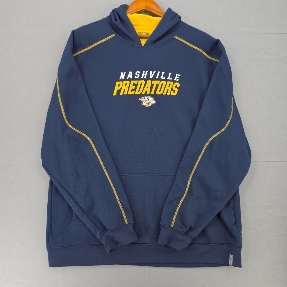 Reebok Nashville Predators NHL Hoodie Mens 2XL Navy Blue Yellow Pullover Logo